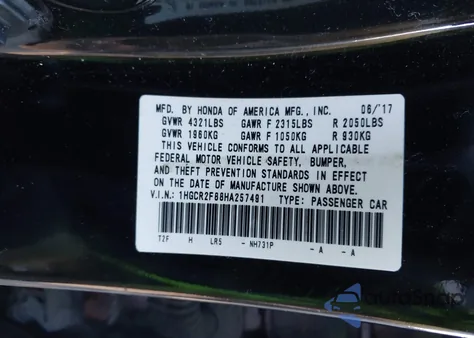 2017 Honda Accord Ex-L из США, поврежденный, VIN 1HGCR2F88HA257491